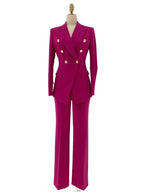 Elegant Women's Pant Suit - Solid Double-Breasted
