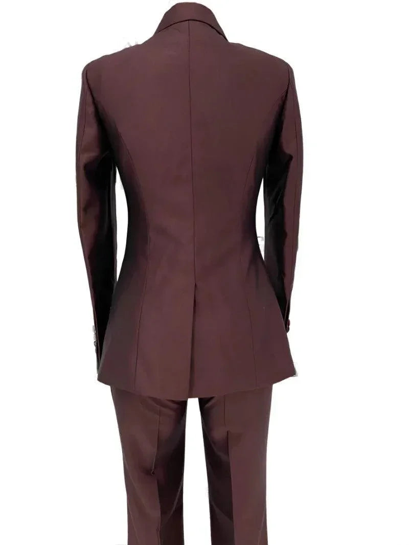 Elegant Women's Pant Suit - Solid Double-Breasted
