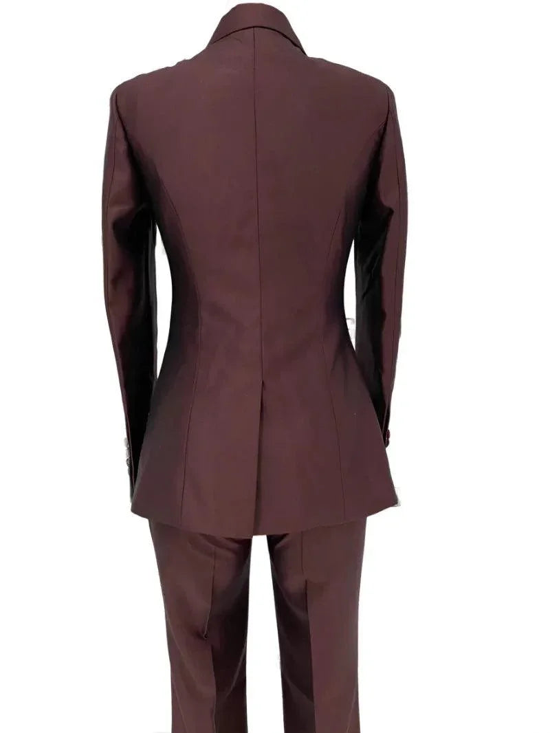 Elegant Women's Pant Suit - Solid Double-Breasted