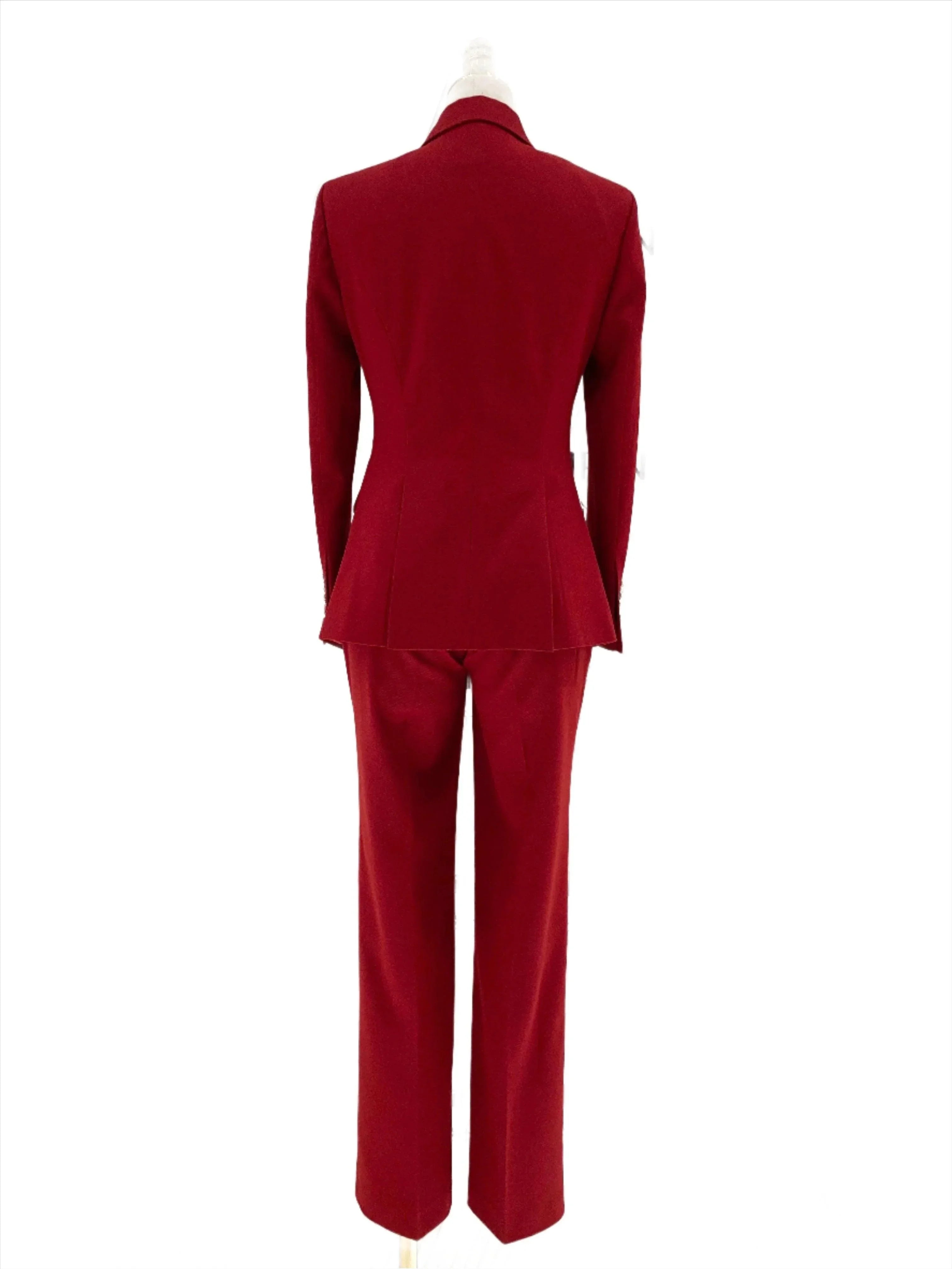 Elegant Women's Pant Suit - Solid Double-Breasted - Burgundy
