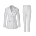 Elegant Women's Pant Suit - Solid Double-Breasted, White