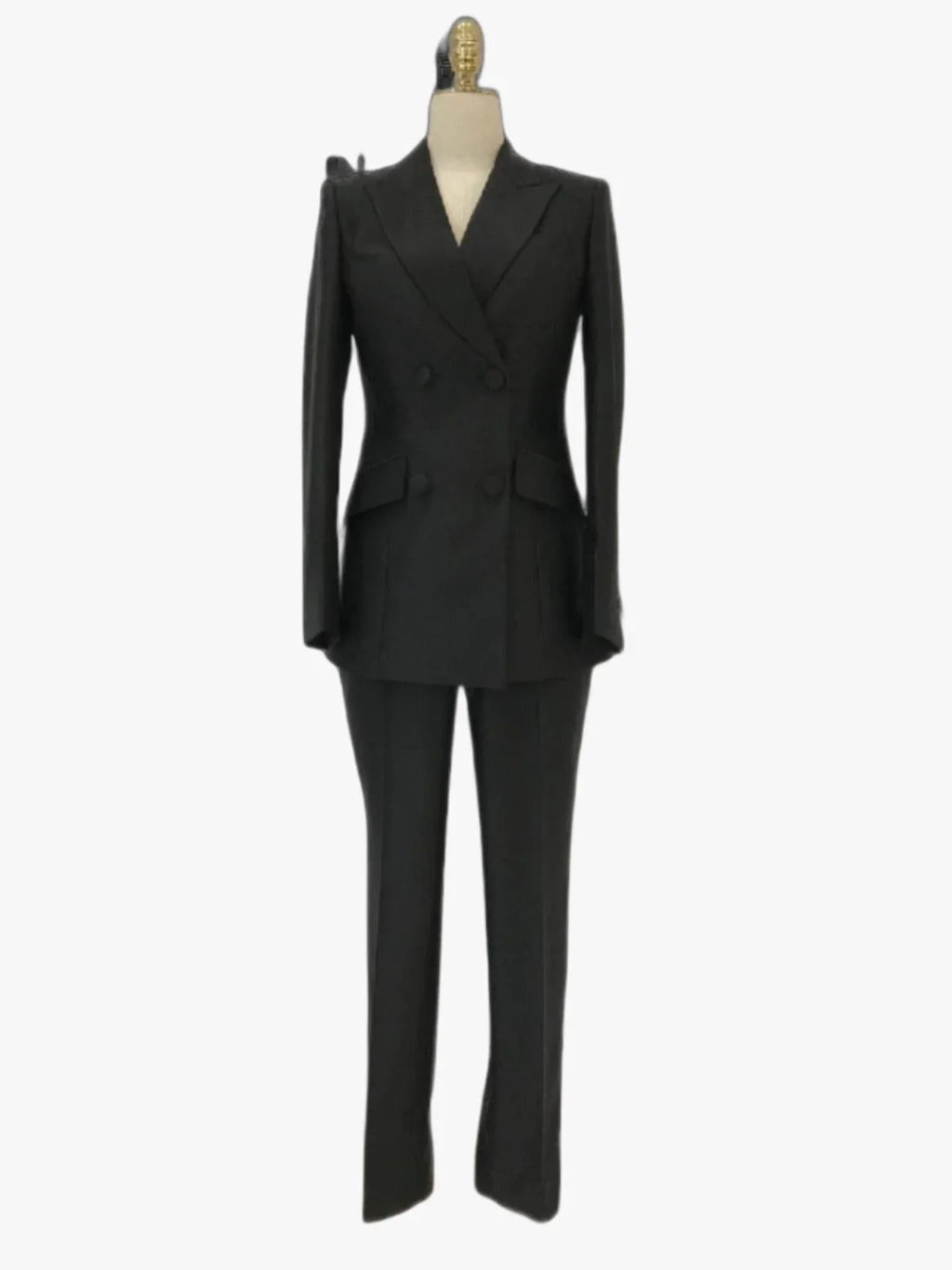 Elegant Women's Pant Suit - Solid Double-Breasted, White