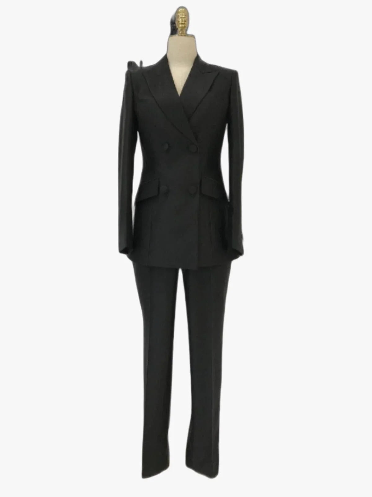 Elegant Women's Pant Suit - Solid Double-Breasted, White