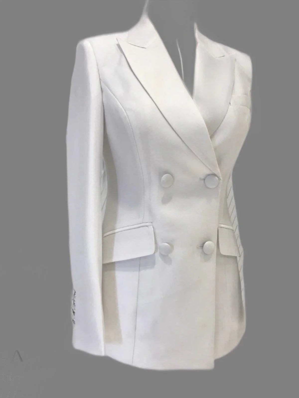 Elegant Women's Pant Suit - Solid Double-Breasted, White