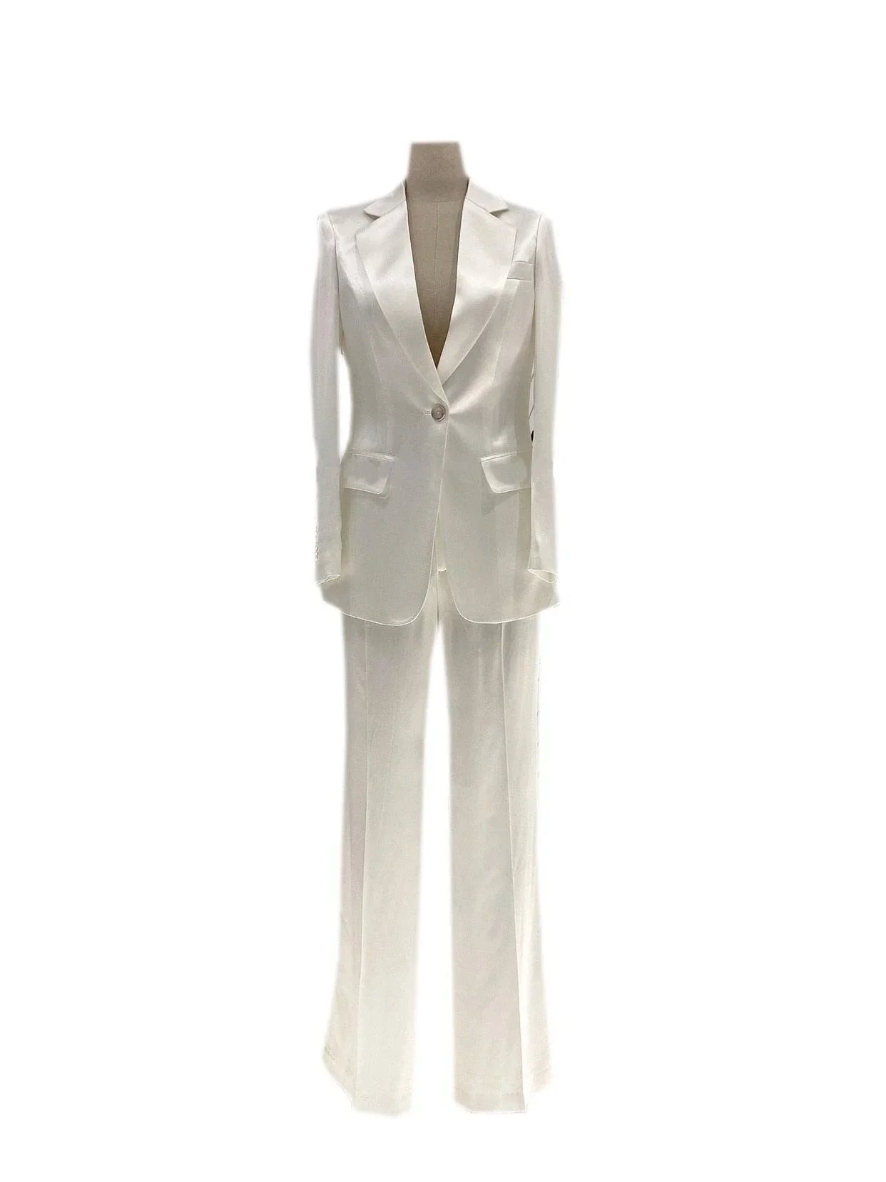 Elegant Women's Pant Suit - Solid Single-Breasted