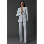 Elegant Women's Pant Suit - Solid Single-Breasted