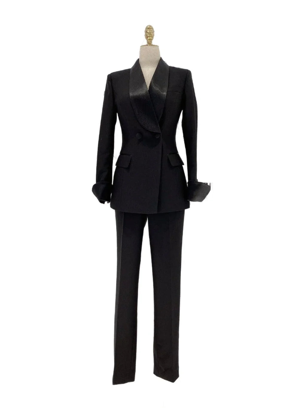 Elegant Women's Tuxedo Suit - Solid Double-Breasted