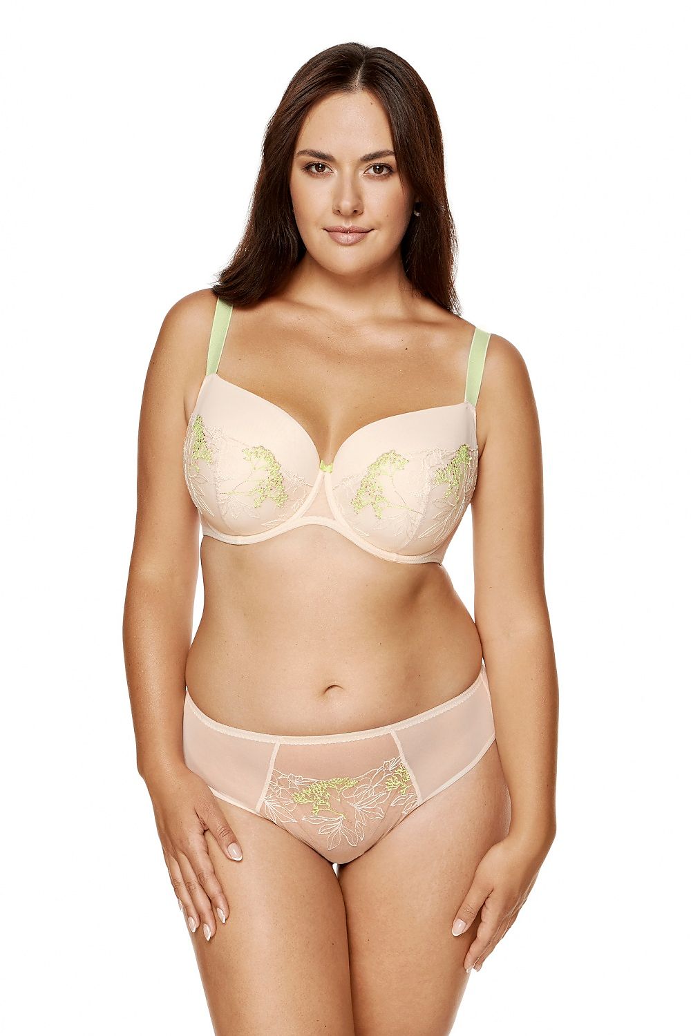 Embroidered Bra Beige Cotton Support - Guocali