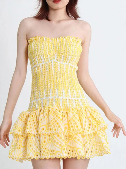 Embroidered Cut-Out Strapless Mini Dress -Guocali