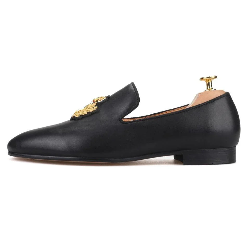 Embroidered Leather Men Loafers - Men Shoes -Guocali