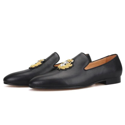 Embroidered Leather Men Loafers - Men Shoes -Guocali