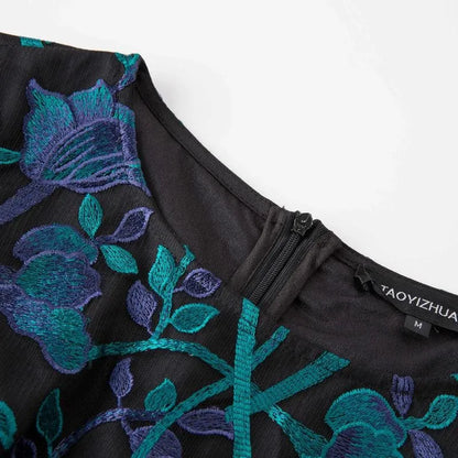 Embroidered Three-Quarter Knee-Length Lace Dress -Guocali