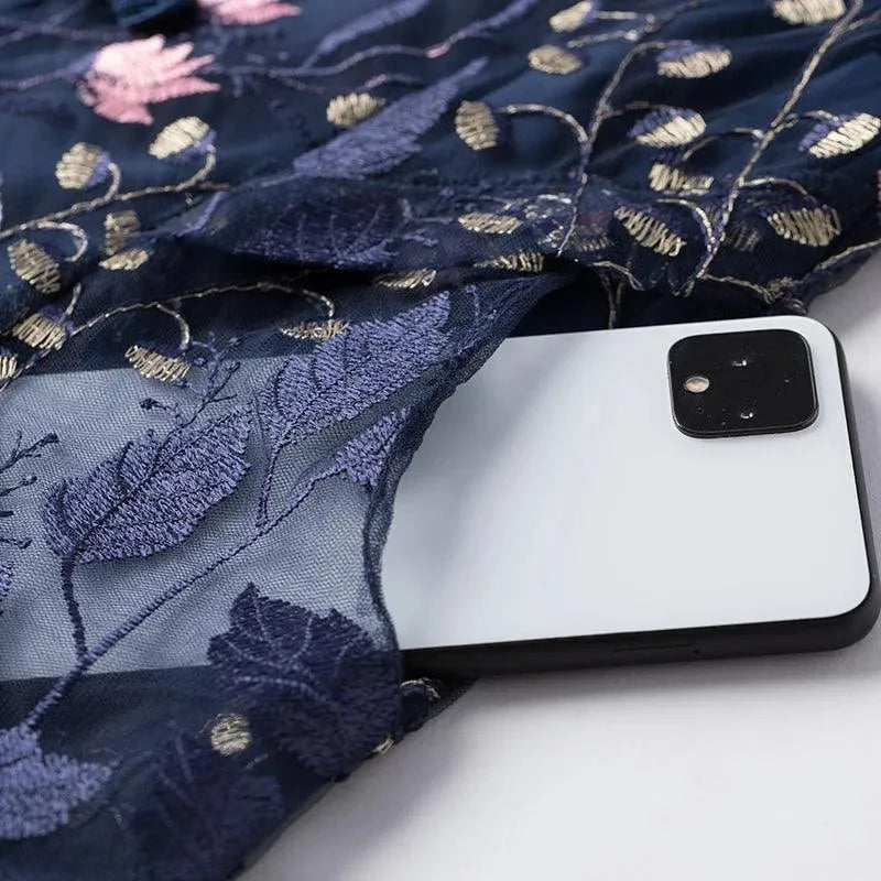 Embroidered V-Neck Floral Knee-Length Dress -Guocali