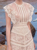 Embroidery Hollow Out Mid-Length Lace Dress -Guocali