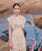 Embroidery Hollow Out Mid-Length Lace Dress -Guocali