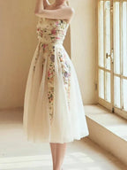 Fairy Style Printed Mesh Midi Dress -Guocali