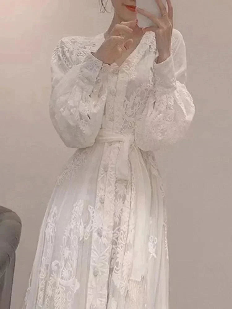 Fairy Style V-Neck Embroidered Dress -Guocali