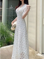 Fairy Style V-Neck White Lace Dress -Guocali