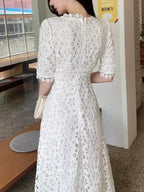 Fairy Style V-Neck White Lace Dress -Guocali