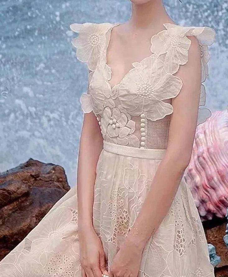 Fairycore V-Neck Camisole Lace Dress -Guocali