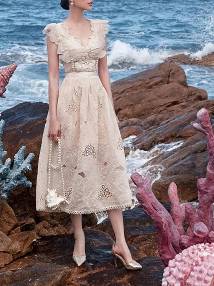 Fairycore V-Neck Camisole Lace Dress -Guocali