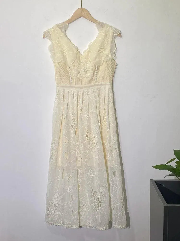 Fairycore V-Neck Camisole Lace Dress -Guocali