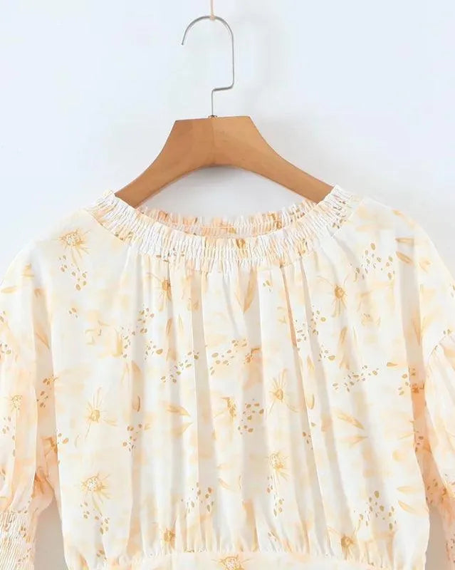 Fashionable Elastic Pleated Pastoral Dress -Guocali