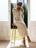 Fashionable Lapel Slim Fit Knitted Dress -Guocali
