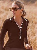Fashionable Lapel Slim Fit Knitted Dress -Guocali