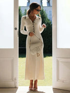 Fashionable Lapel Slim Fit Knitted Dress -Guocali