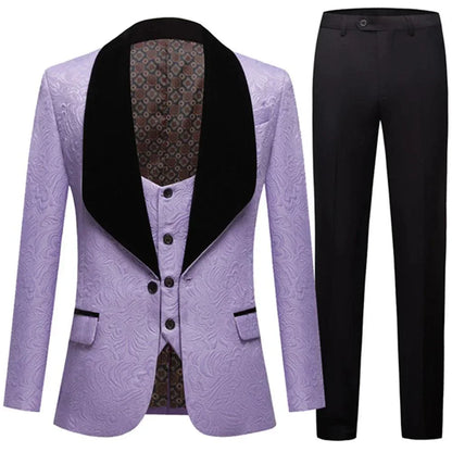 Feather Embossed Men's Tuxedo Suit - Wedding -Guocali
