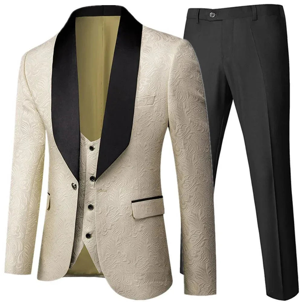 Feather Embossed Men's Tuxedo Suit - Wedding -Guocali