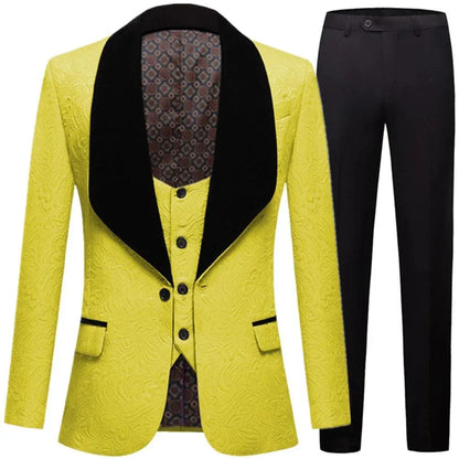 Feather Embossed Men's Tuxedo Suit - Wedding -Guocali