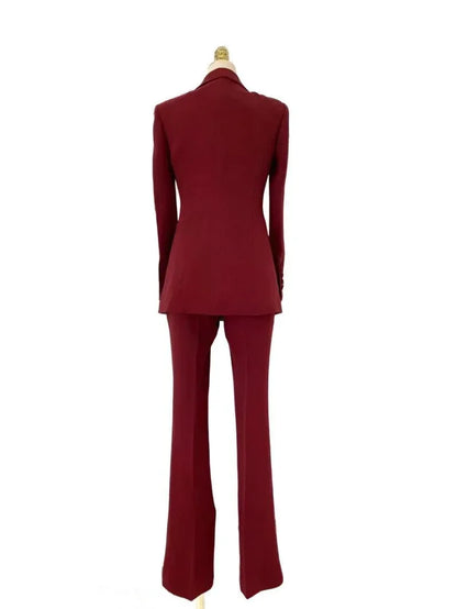 Flared Pant Suit - One Button Women Pantsuit -Guocali