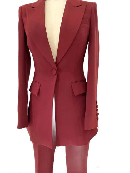 Flared Pant Suit - One Button Women Pantsuit -Guocali