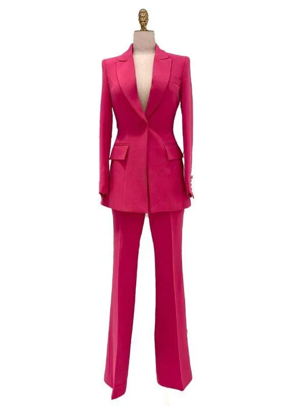 Flared Pant Suit - One Button Women Pantsuit -Guocali