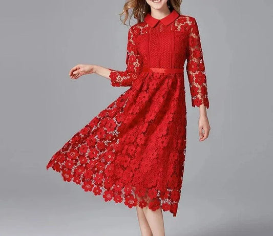 Floral Lace Collar Work Dress -Guocali