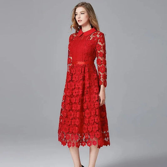 Floral Lace Collar Work Dress -Guocali