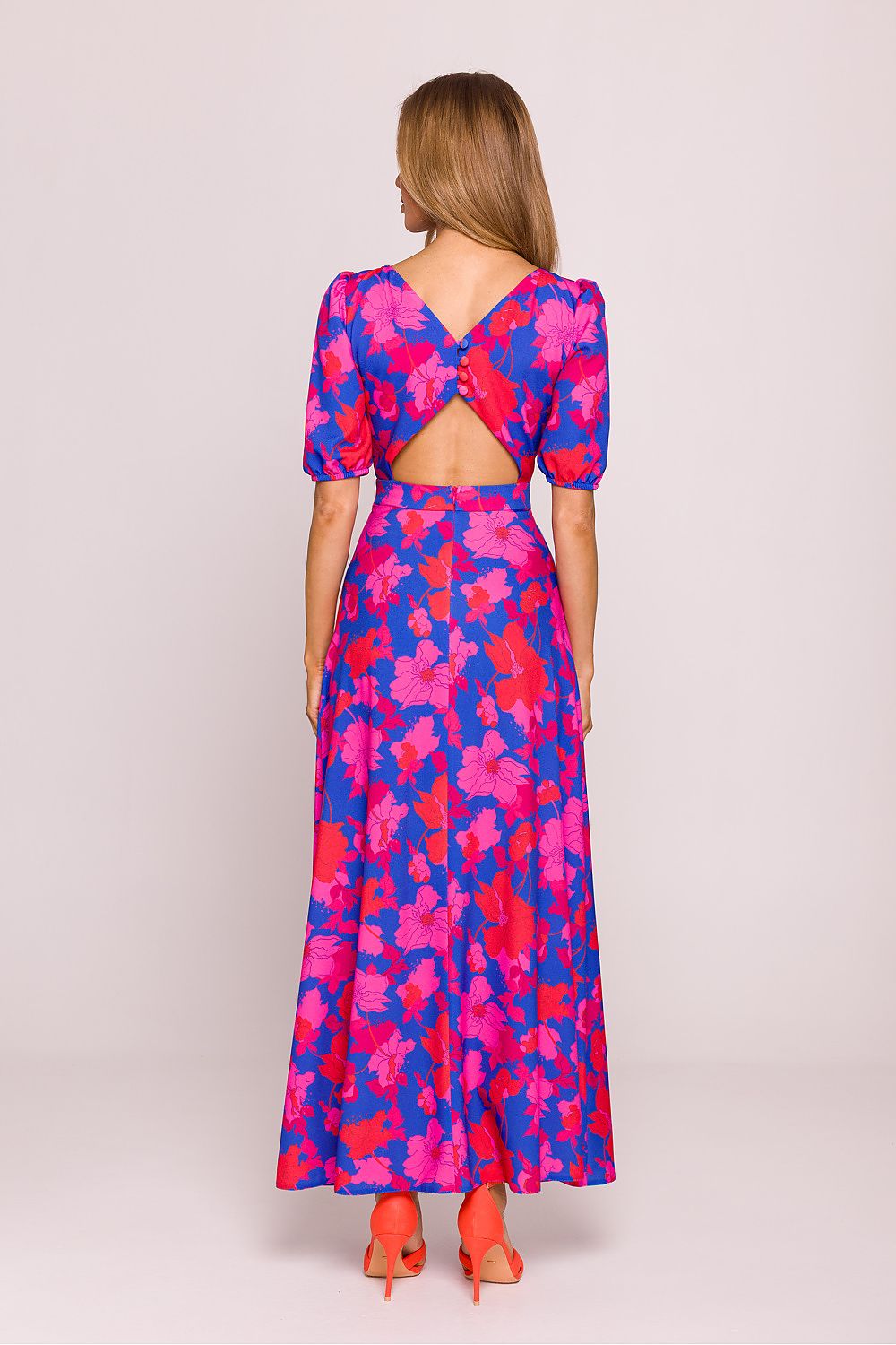 Floral Maxi Dress – Round Neck, Fit-and-Flare, Puff Sleeves – Daydress | GUOCALI – view 2