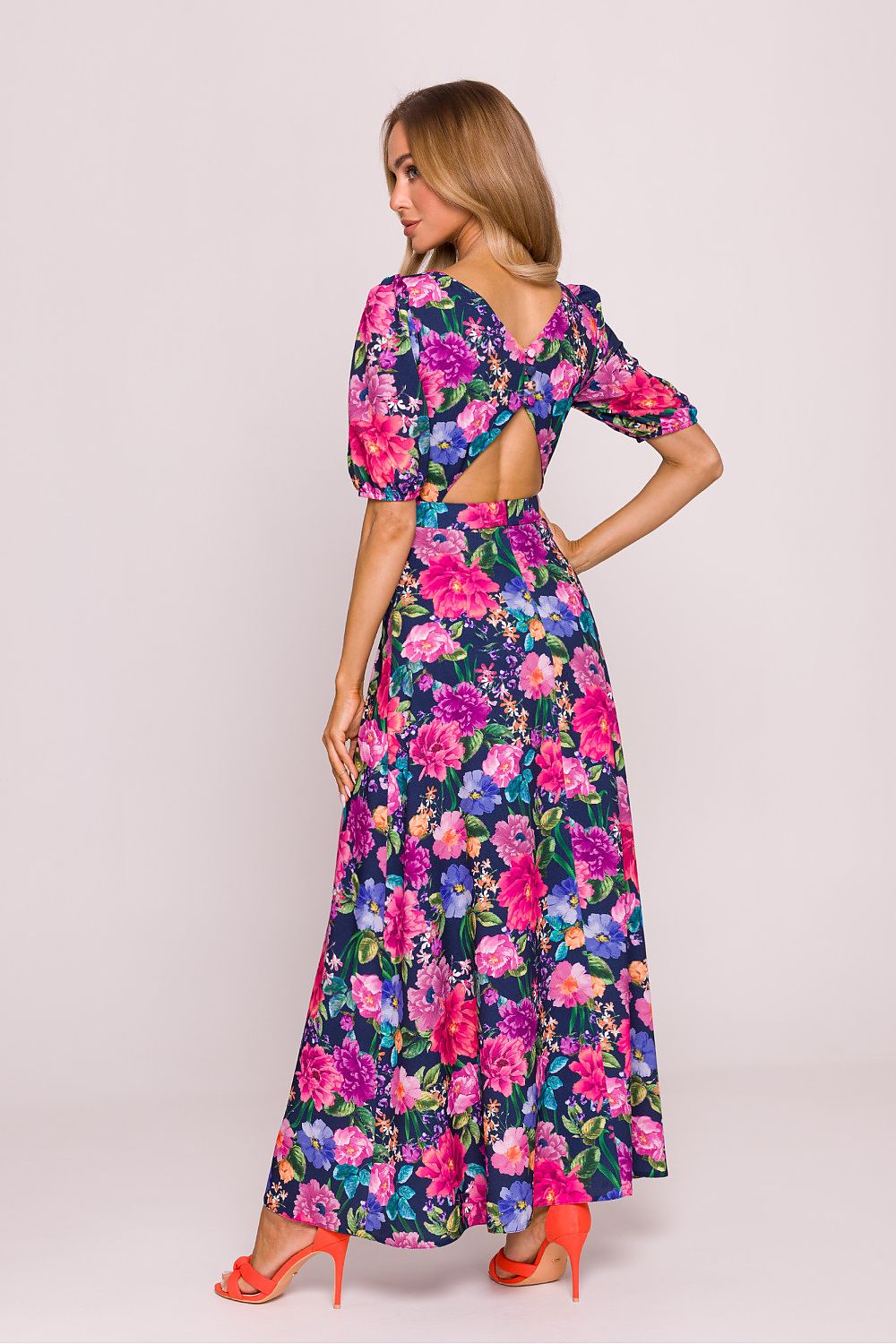 Floral Maxi Dress – Round Neck, Fit-and-Flare, Puff Sleeves – Daydress | GUOCALI – view 4