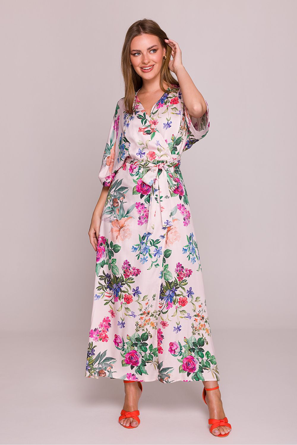 Floral Maxi Dress – V-Neck, Relaxed Cut, Tie Waist – Daydress | GUOCALI – view 3