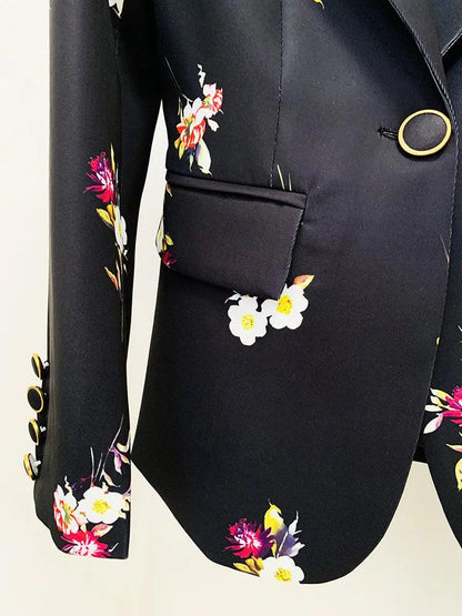 Floral Pant Suit - Notched Collar Women Trouser Suit - Pantsuit - Guocali