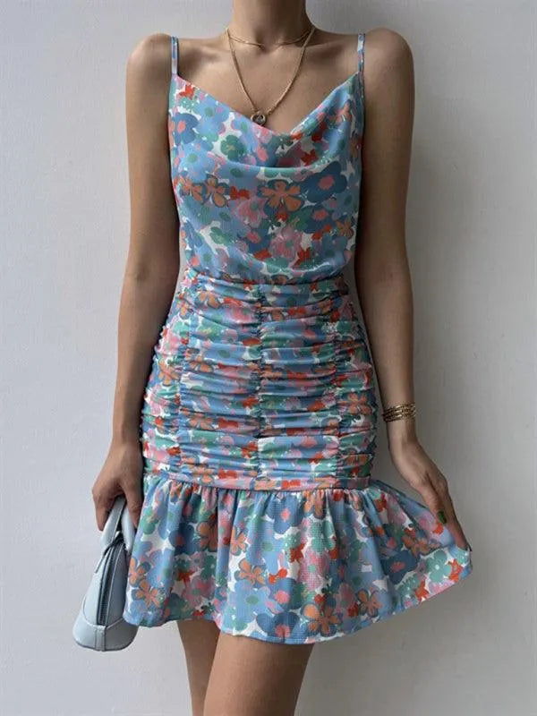 Floral Print Hip Strap Dress -Guocali