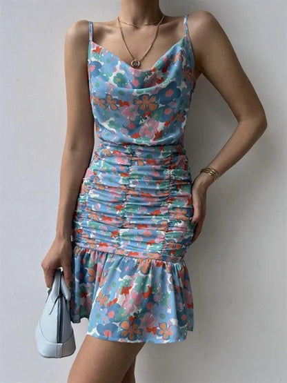 Floral Print Hip Strap Dress -Guocali