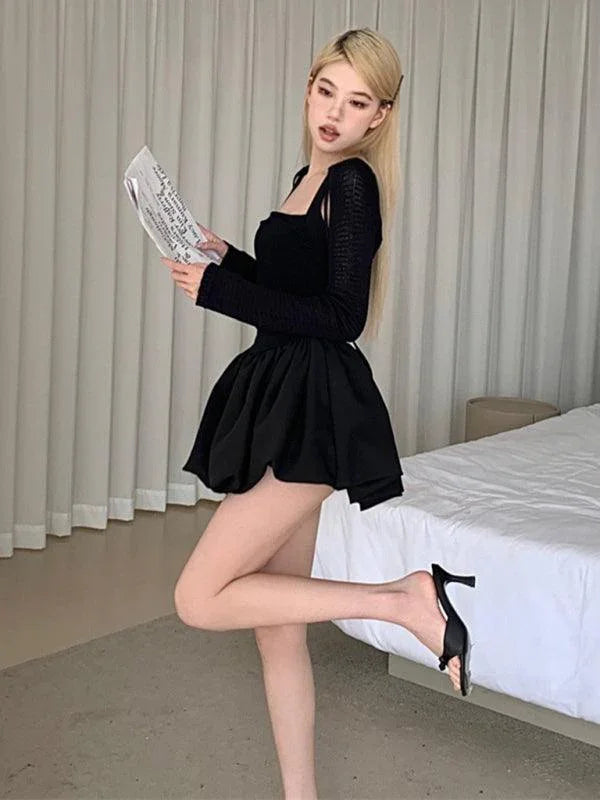 Fluffy Waist Slimming Square Neck Dress -Guocali