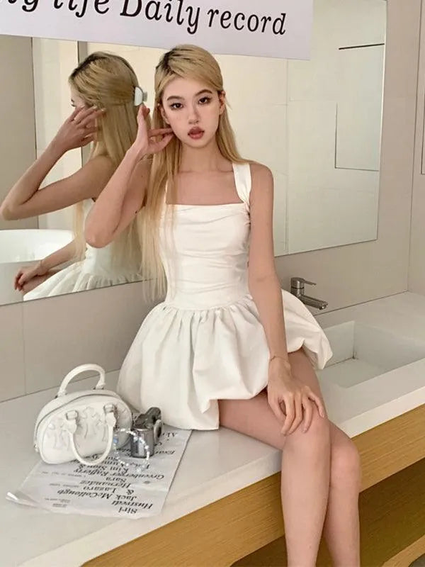 Fluffy Waist Slimming Square Neck Dress -Guocali