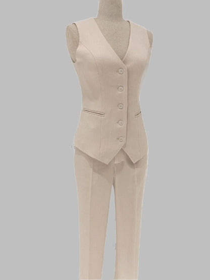Formal Three Piece Suit - Apricot Women Pantsuit -Guocali