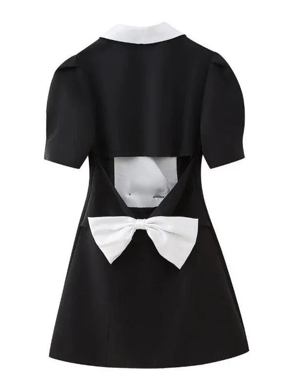 French Fashion Bow Decorated Mini Dress -Guocali