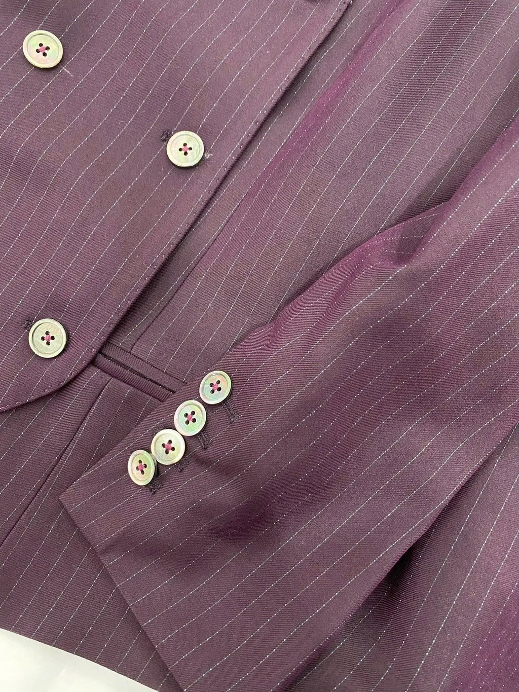 Fuchsia Striped Worsted Pant Suit, Slim Three-Piece Women Suit, Business Formal -Guocali