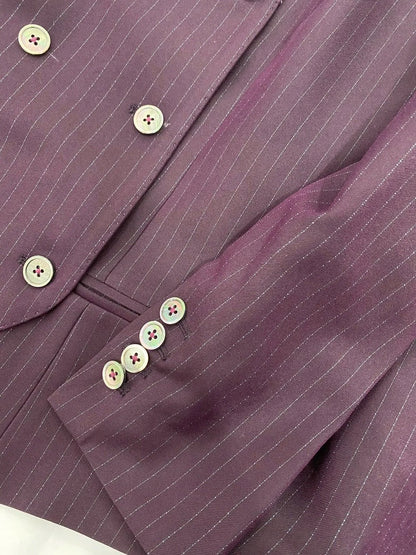 Fuchsia Striped Worsted Pant Suit, Slim Three-Piece Women Suit, Business Formal -Guocali